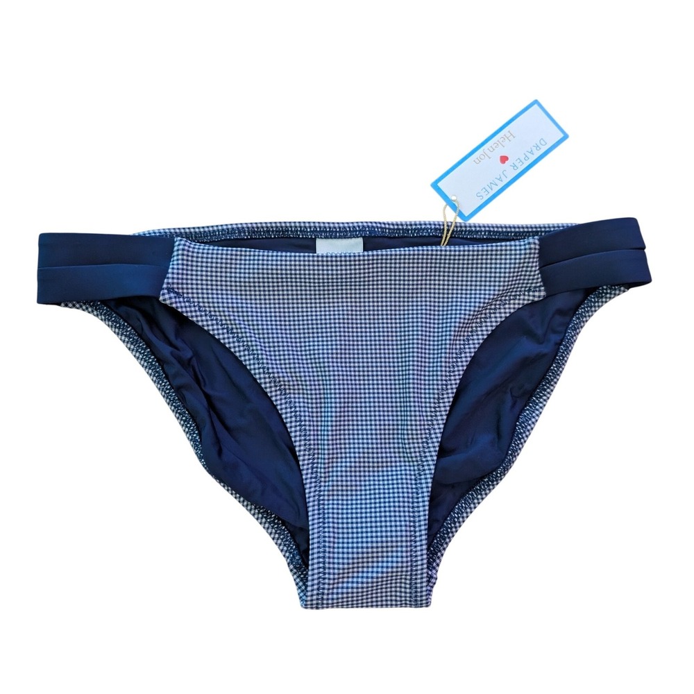 Draper James x Helen Jon Double Tab Hipster Navy Gingham Bikini Bottom S Coastal